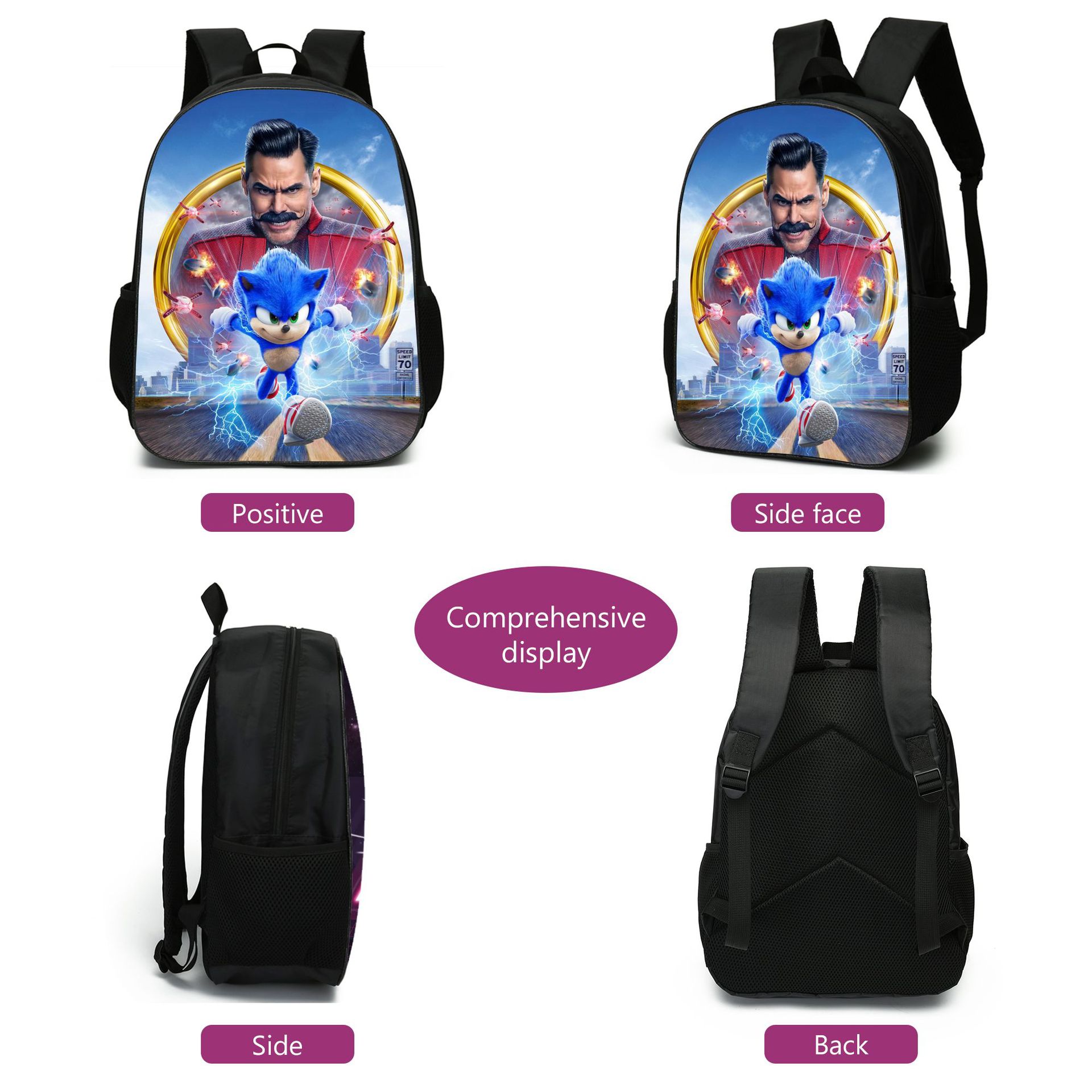 Sonic Backpack Set 3D Printed Cartoon School Bags Students and Game Fans Teens Birthday Gift