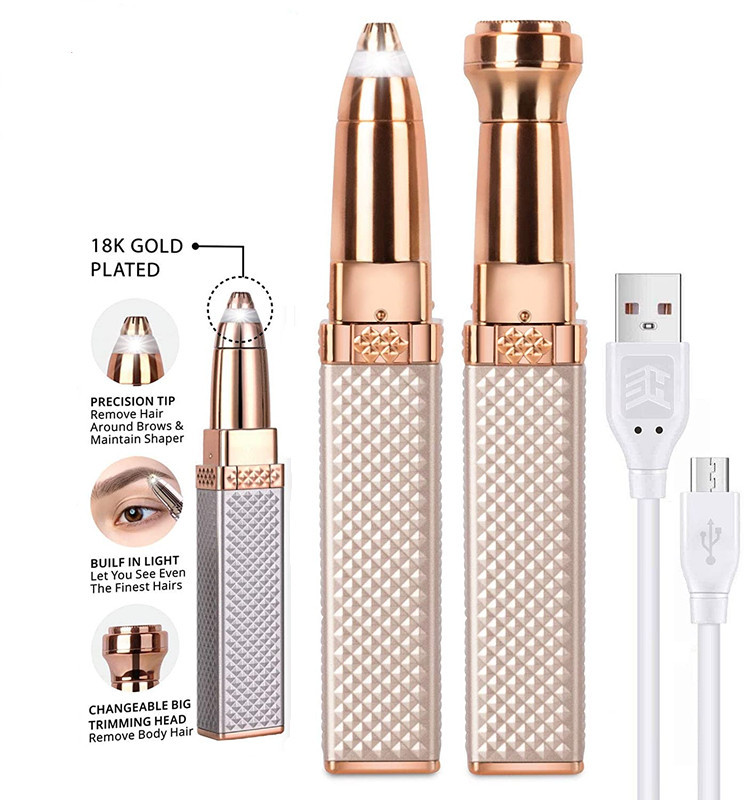 2 in1 USB Rechargeable Eyebrow Trimmer & Shaver for Women - Facial Hair Removal Device
