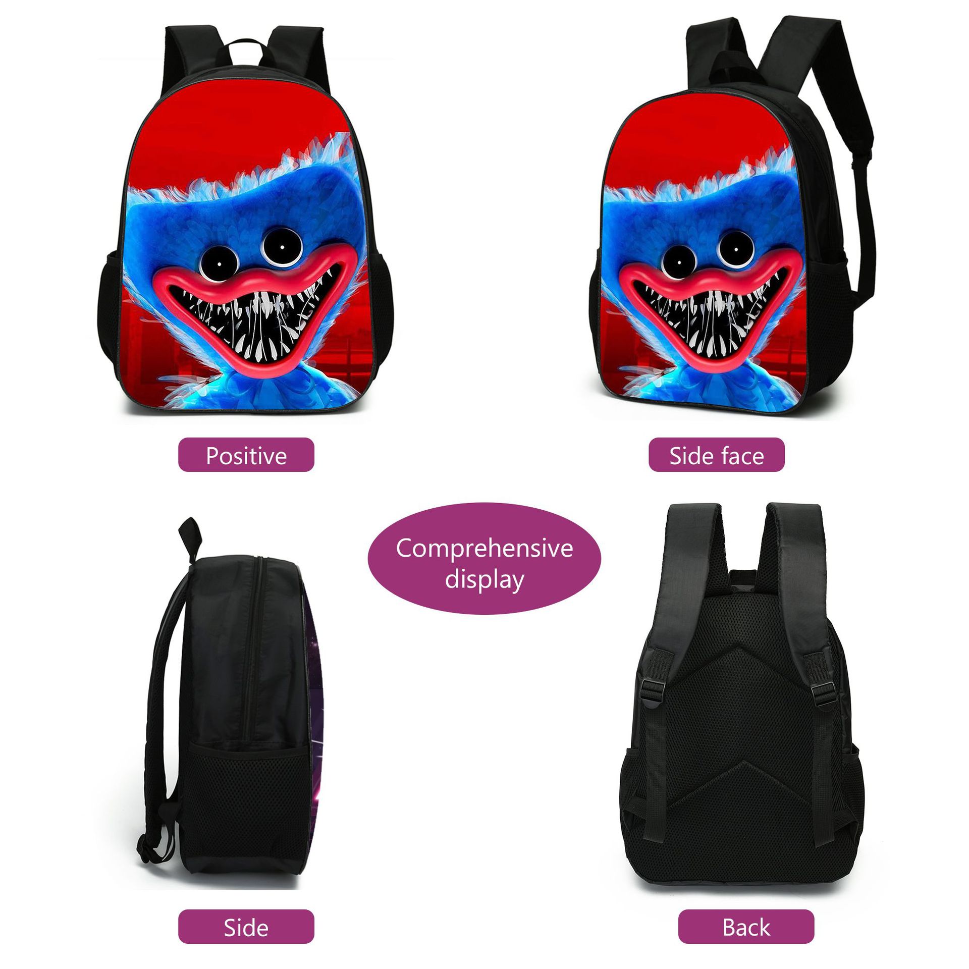 Poppy Backpack 3 Pcs Set Anime Game 3D Printed Sausage Monster Backpacks Messenger Bag Pencil Bag Canvas School Bag