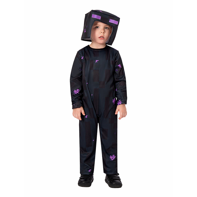 (S 105~115cm) My World Minecraft  Enderman Cosplay Character Suit Kids Halloween Carnival Party Costume