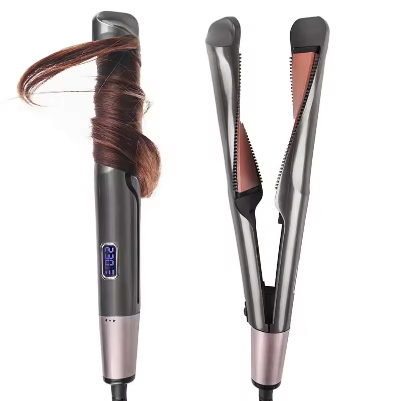 Hair Curler & Straightener 2 in 1, Spiral Wave Curling Iron, Professional Hair Straighteners