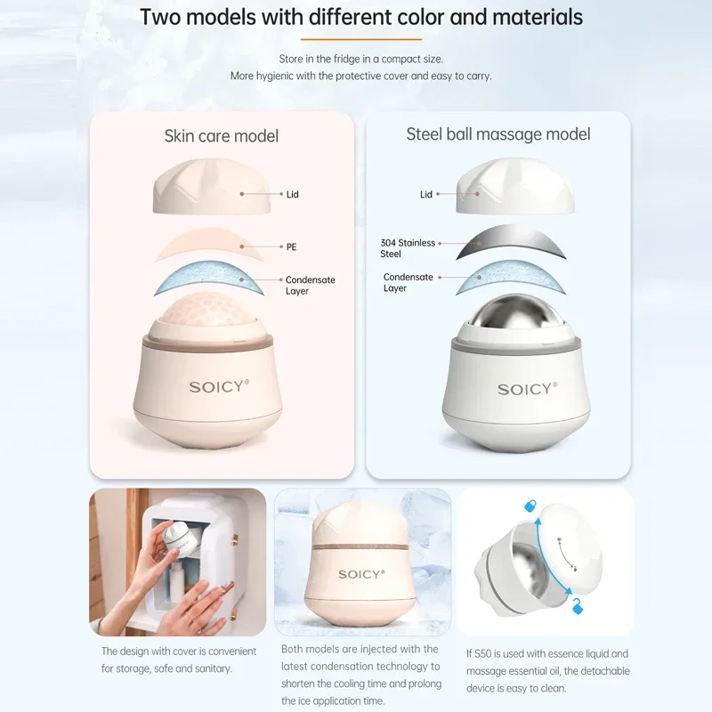 (White) Soicy S50 Ice Roller Facial Massager 360 Degree Rotate Cool Skin Lifting Eye Massage Face Lift Roller Pain Relief Skin Care Skin Rejuvenation Home Use