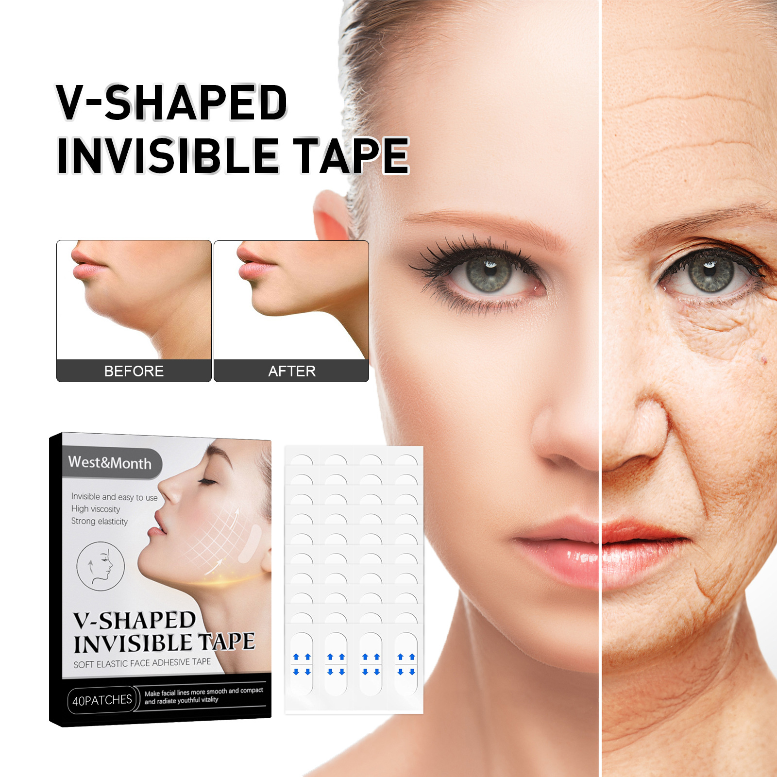 Face Lifting Invisible Tape Waterproof Facial Eye Lift Tapes Bands Makeup Neck Instant for Jowls Double Chin Secret Lifter