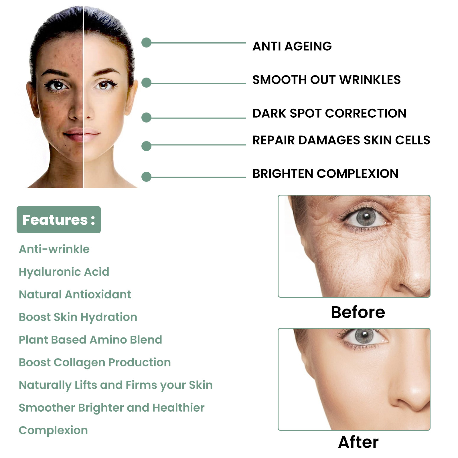 Collagen Skin Essence Anti Dark Spots Serum Fade Fine Lines Remove Wrinkles Improve Dry Skin Moisturiz Smooth Skin Anti Aging Hydrates Skin Care 30ml