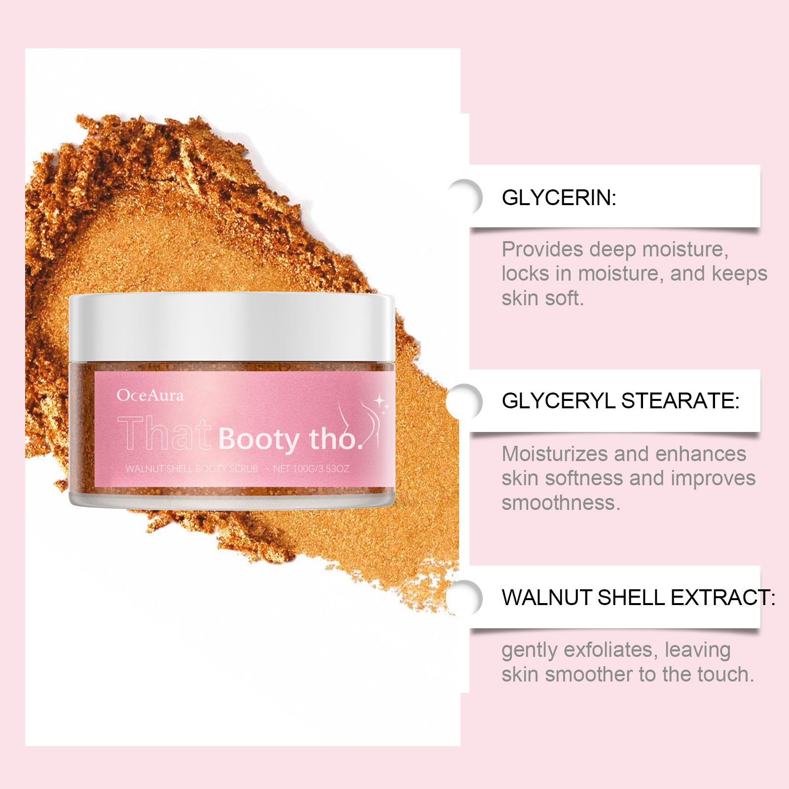 OCEAURA Gentle Buttock Exfoliating Scrub for Smooth Skin and Body Care