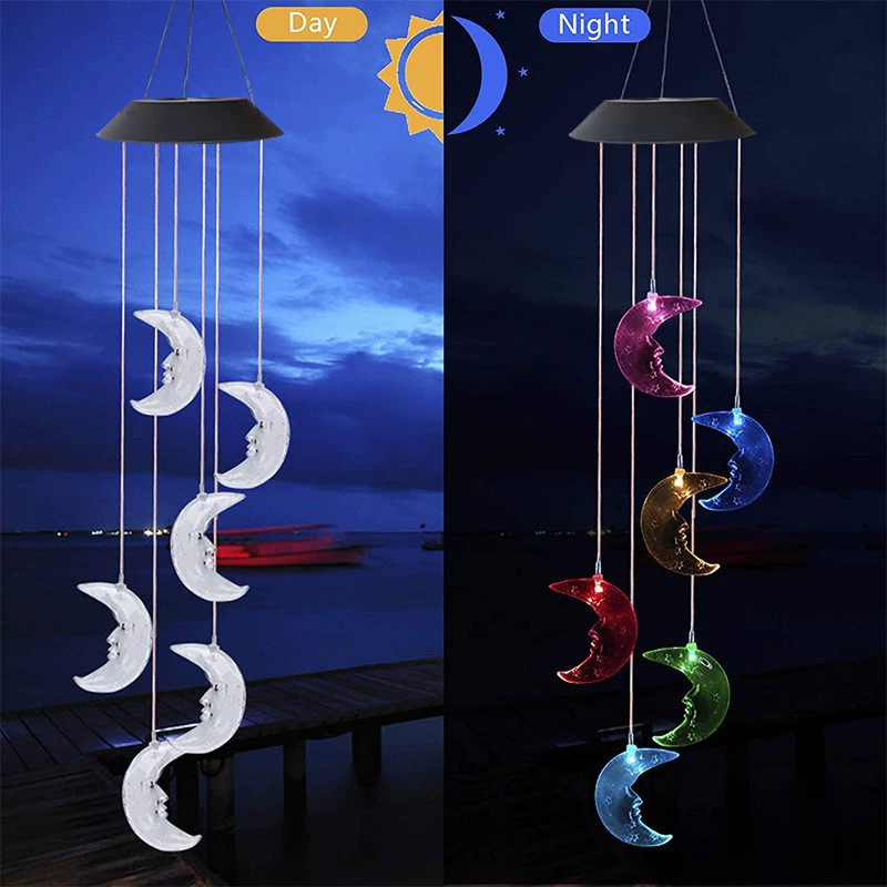 Changing Solar Power Moon Wind Chime Waterproof Outdoor Decoration Light For Patio Yard Garden