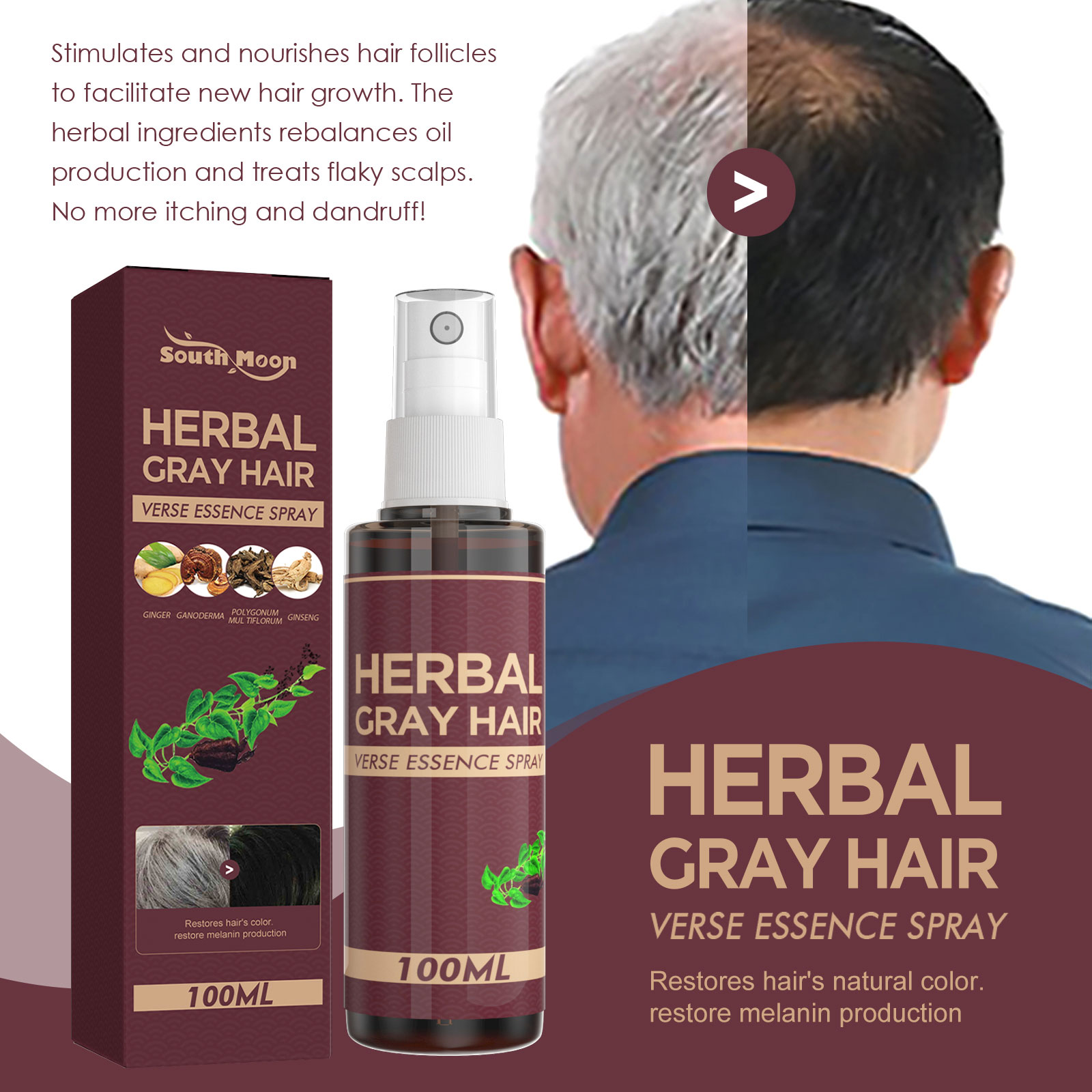 Hair Essence Spray Deeply Herbal Nourishing Gentle Moisturizing Scalp Protect Scalp Healthy Anti Gray Hair Care Spray