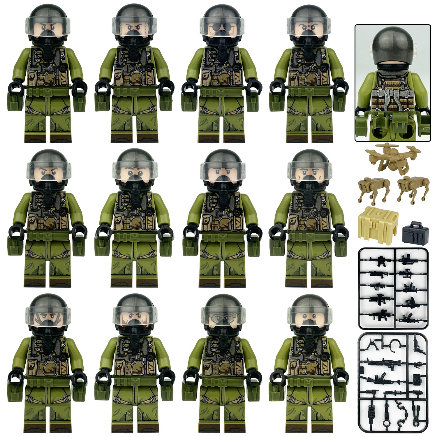 (Army C) Air Force Building Blocks Set Toys with Other Accessories Mini  Figures Army Men for Imaginative War Games Role Play Best Gifts for Kids
