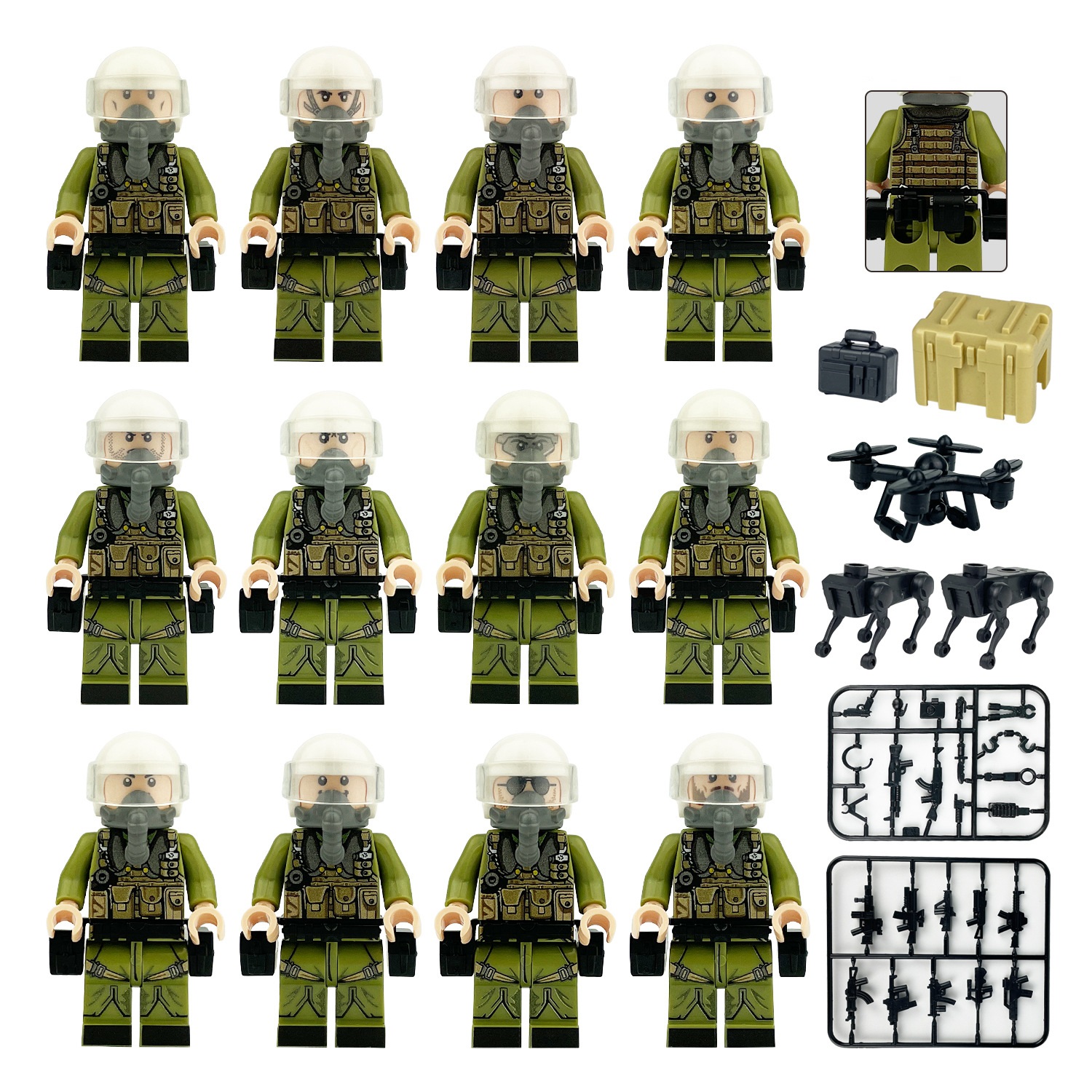 (Army C) Air Force Building Blocks Set Toys with Other Accessories Mini  Figures Army Men for Imaginative War Games Role Play Best Gifts for Kids