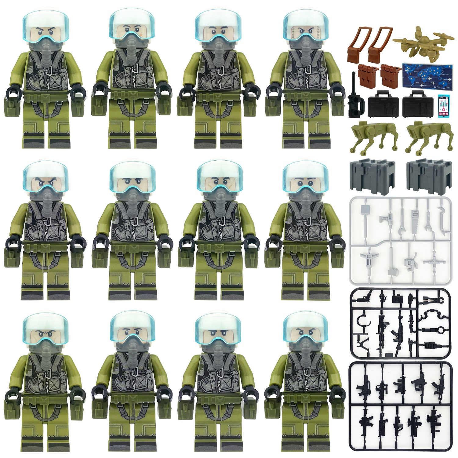 (Army C) Air Force Building Blocks Set Toys with Other Accessories Mini  Figures Army Men for Imaginative War Games Role Play Best Gifts for Kids