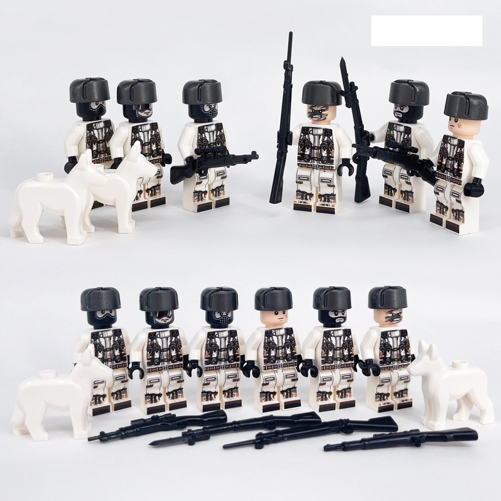 (Army B) Snow Special Forces Mini Figures Toy Set Military Soldiers Building Blocks with Accessories for Kids Strategy Play and Display Collection