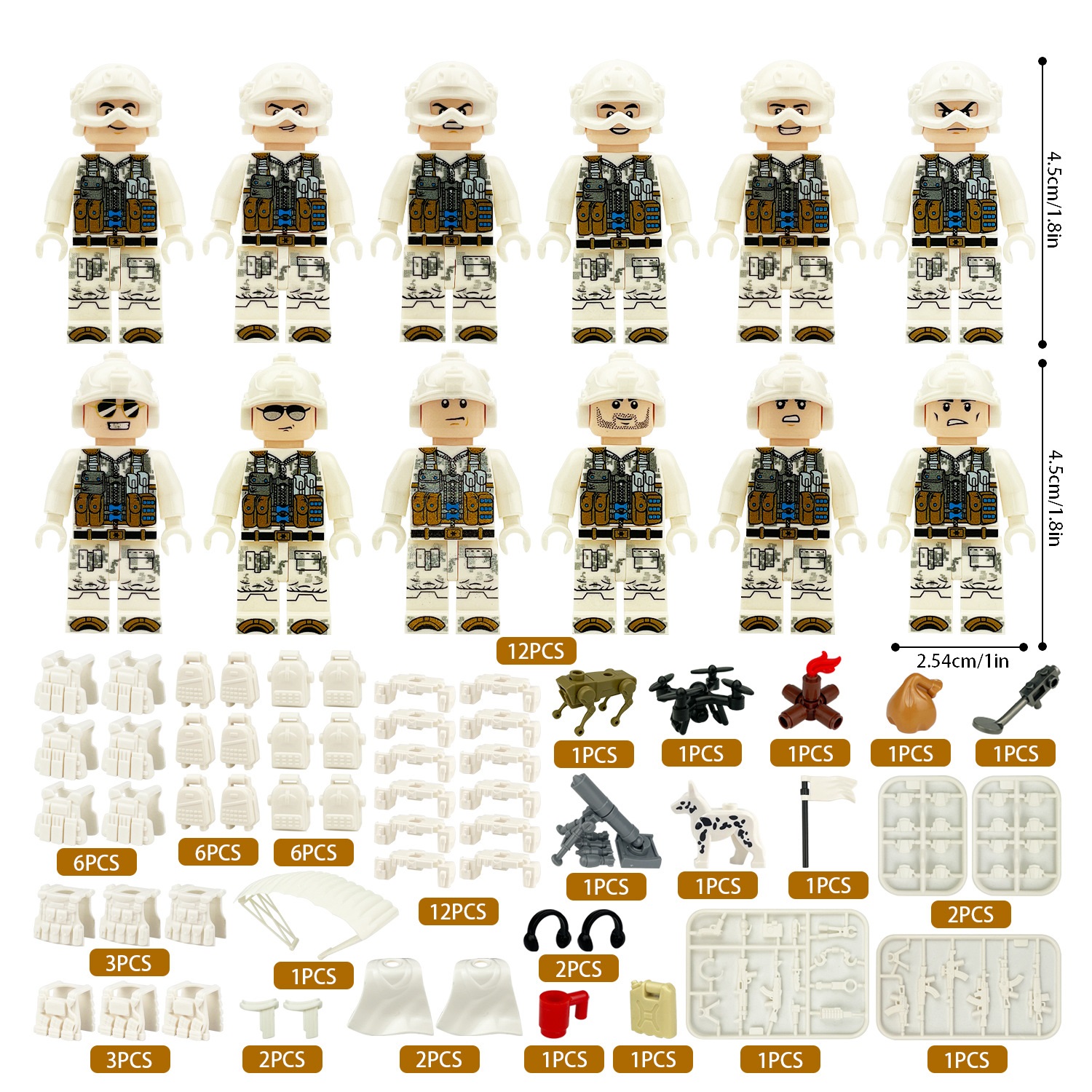 (Army B) Snow Special Forces Mini Figures Toy Set Military Soldiers Building Blocks with Accessories for Kids Strategy Play and Display Collection
