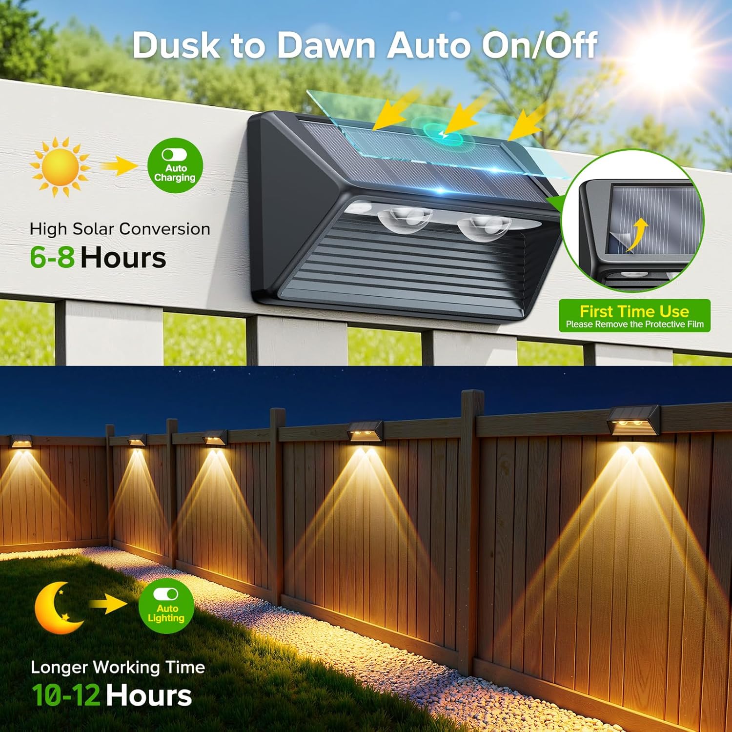 Solar Fence Lights Outdoor Garden 4 Pack 3000K RGB Colour Wall Solar Lights with 8 Lighting Modes IP65 Waterproof Garden Fence Lights Solar Powerd for Patio 