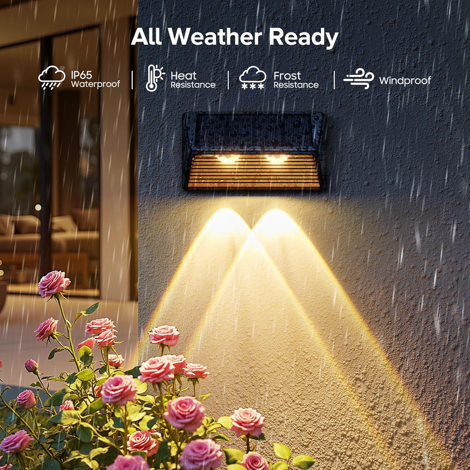 Solar Fence Lights Outdoor Garden 4 Pack 3000K RGB Colour Wall Solar Lights with 8 Lighting Modes IP65 Waterproof Garden Fence Lights Solar Powerd for Patio 