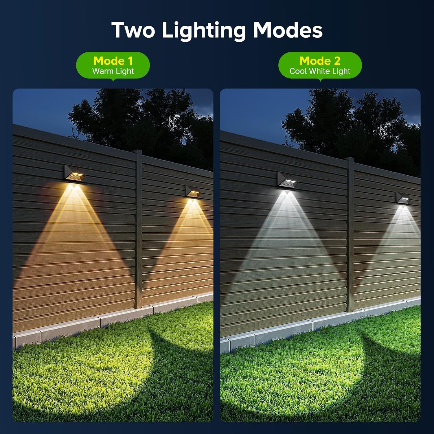 Solar Fence Lights Outdoor Garden 4 Pack 3000K RGB Colour Wall Solar Lights with 8 Lighting Modes IP65 Waterproof Garden Fence Lights Solar Powerd for Patio 