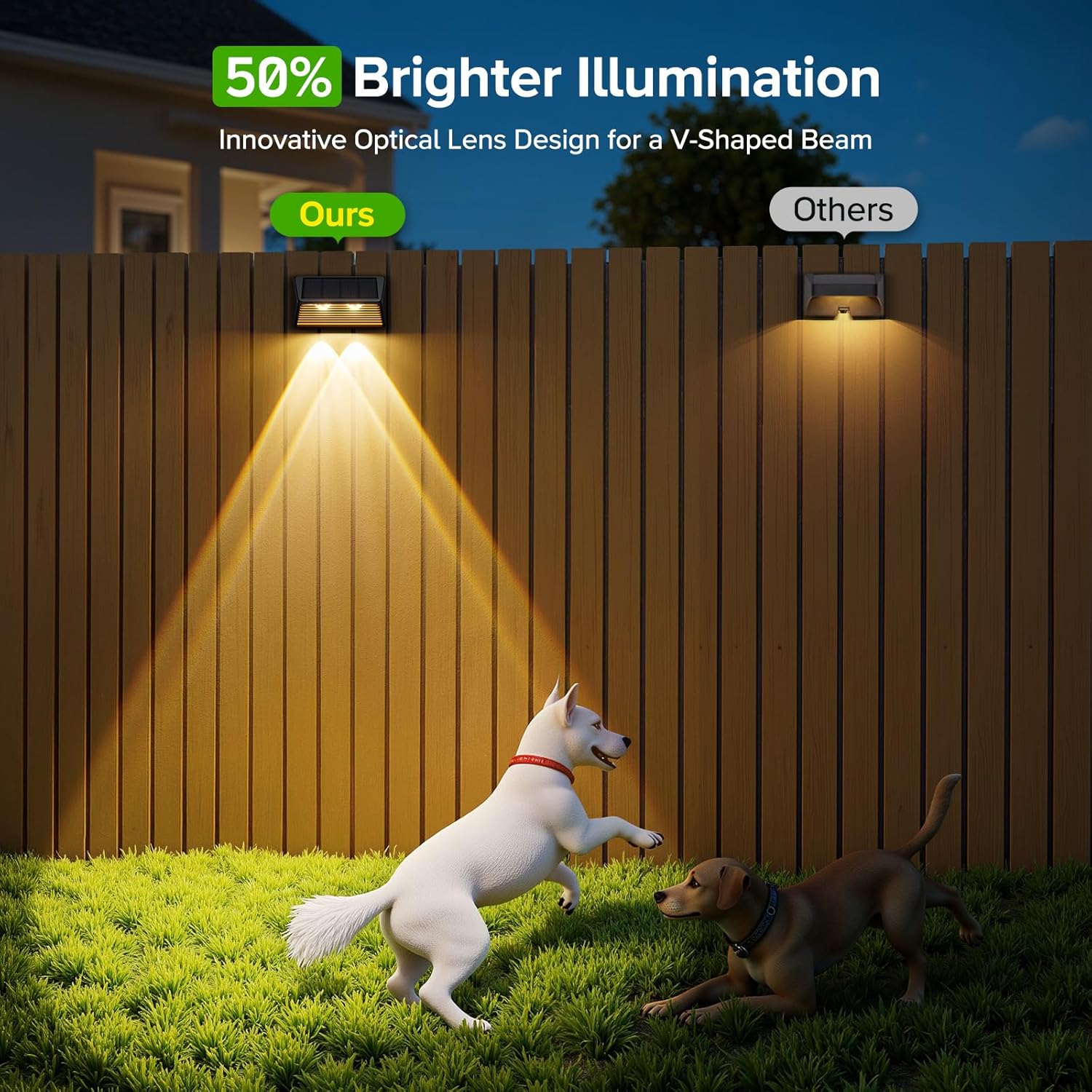 Solar Fence Lights Outdoor Garden 4 Pack 3000K RGB Colour Wall Solar Lights with 8 Lighting Modes IP65 Waterproof Garden Fence Lights Solar Powerd for Patio 