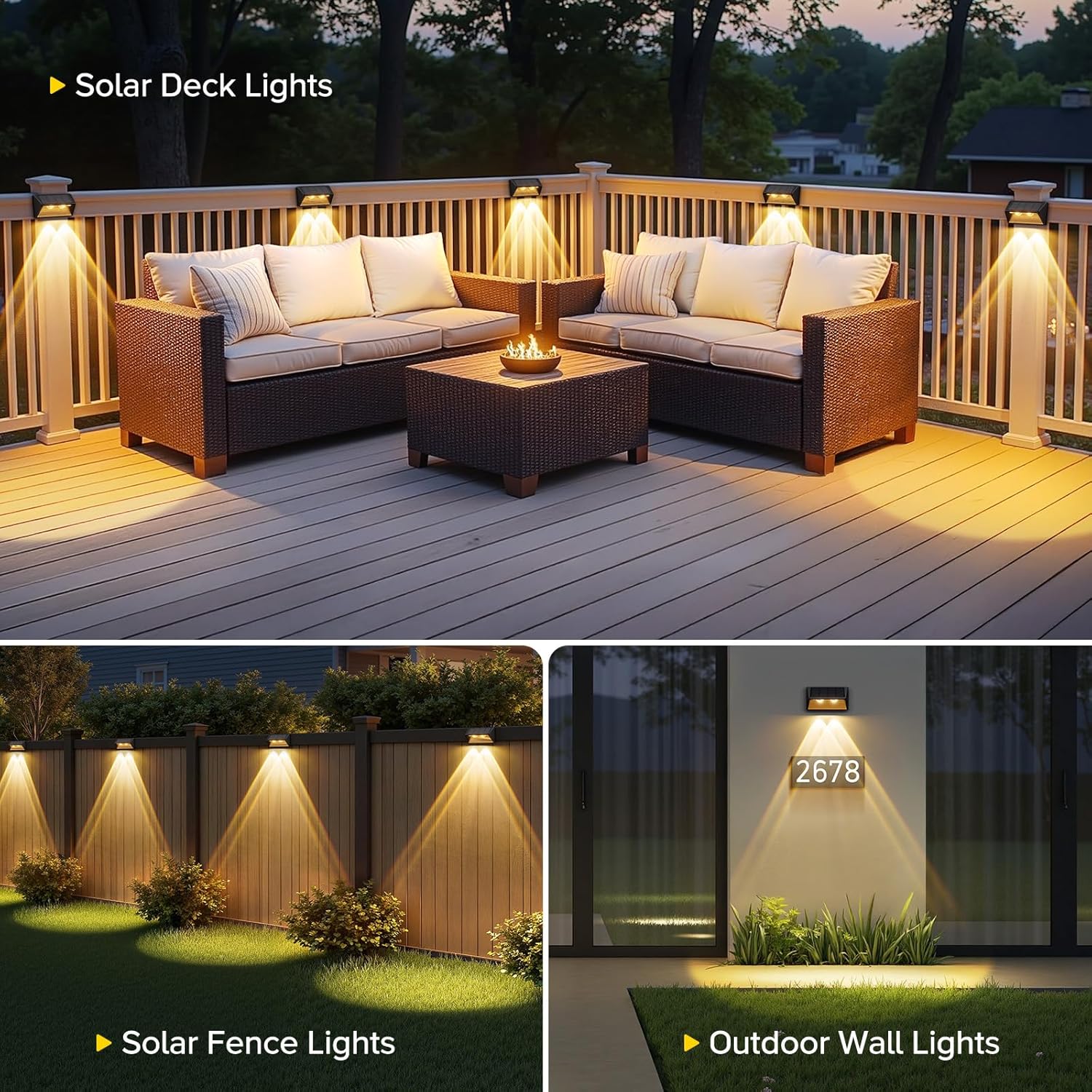 Solar Fence Lights Outdoor Garden 4 Pack 3000K RGB Colour Wall Solar Lights with 8 Lighting Modes IP65 Waterproof Garden Fence Lights Solar Powerd for Patio 