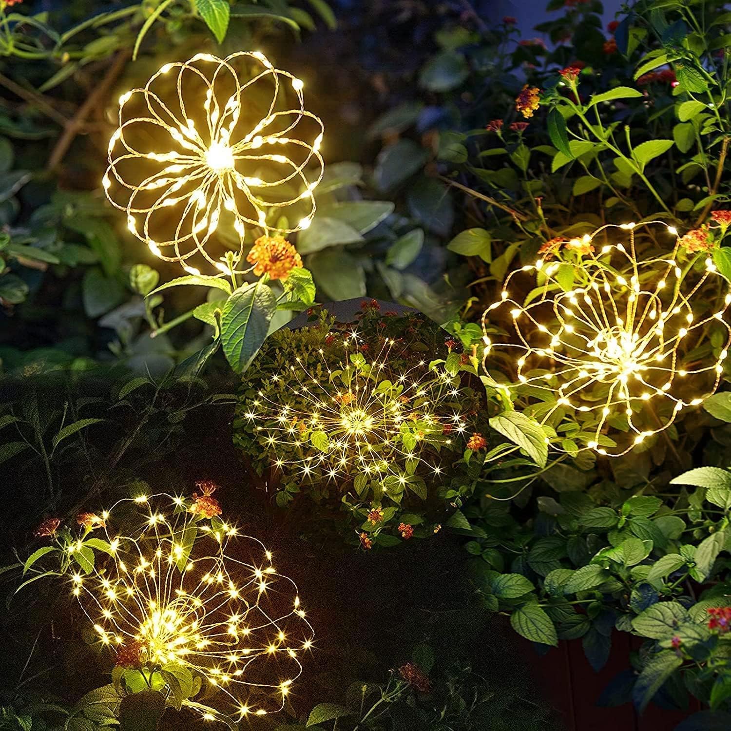 (Multicolor) Solar Garden Lights Outdoor 4 Pcs Solar Fireworks Lights Garden Ornaments with Remote Control 8 Modes 420 LEDs Waterproof Outdoor Light Decorations for Lawn 