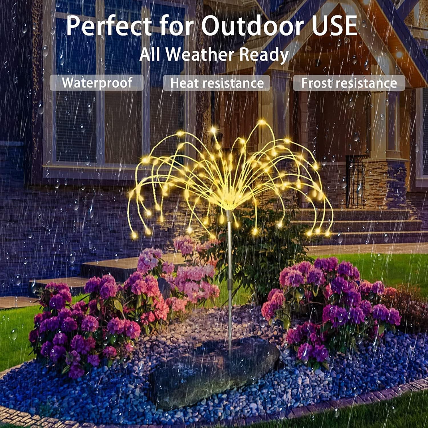 (Multicolor) Solar Garden Lights Outdoor 4 Pcs Solar Fireworks Lights Garden Ornaments with Remote Control 8 Modes 420 LEDs Waterproof Outdoor Light Decorations for Lawn 
