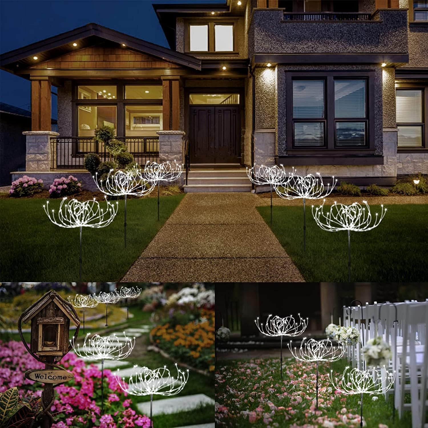 (Multicolor) Solar Garden Lights Outdoor 4 Pcs Solar Fireworks Lights Garden Ornaments with Remote Control 8 Modes 420 LEDs Waterproof Outdoor Light Decorations for Lawn 