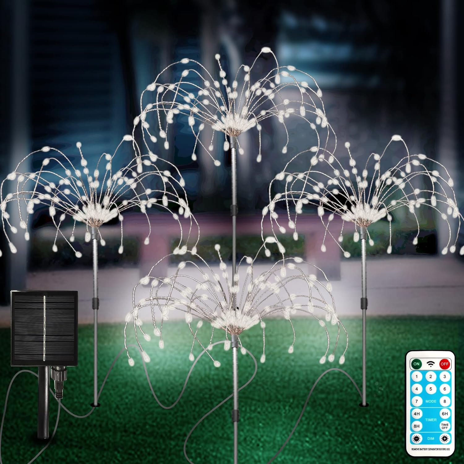 (Multicolor) Solar Garden Lights Outdoor 4 Pcs Solar Fireworks Lights Garden Ornaments with Remote Control 8 Modes 420 LEDs Waterproof Outdoor Light Decorations for Lawn 