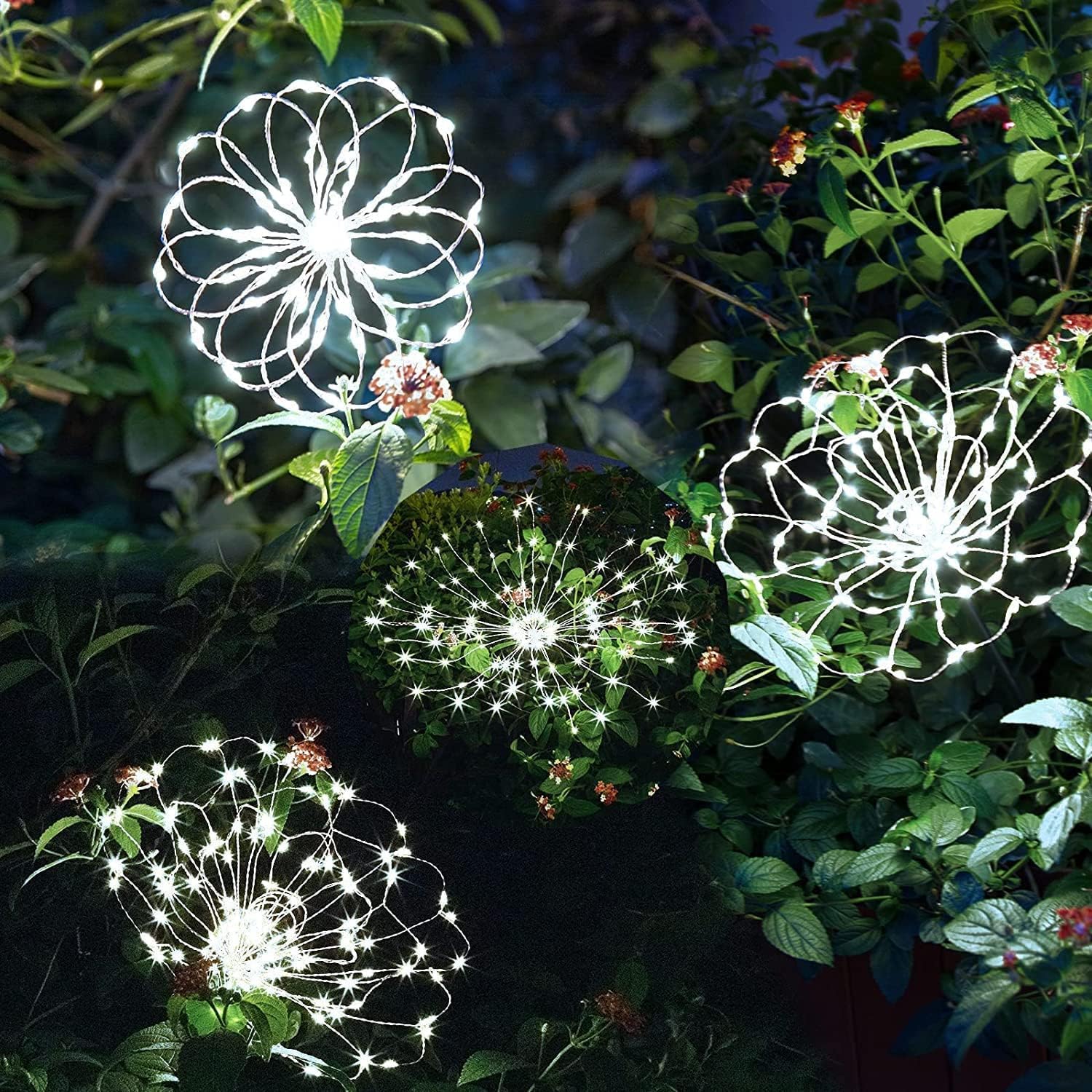 (Multicolor) Solar Garden Lights Outdoor 4 Pcs Solar Fireworks Lights Garden Ornaments with Remote Control 8 Modes 420 LEDs Waterproof Outdoor Light Decorations for Lawn 