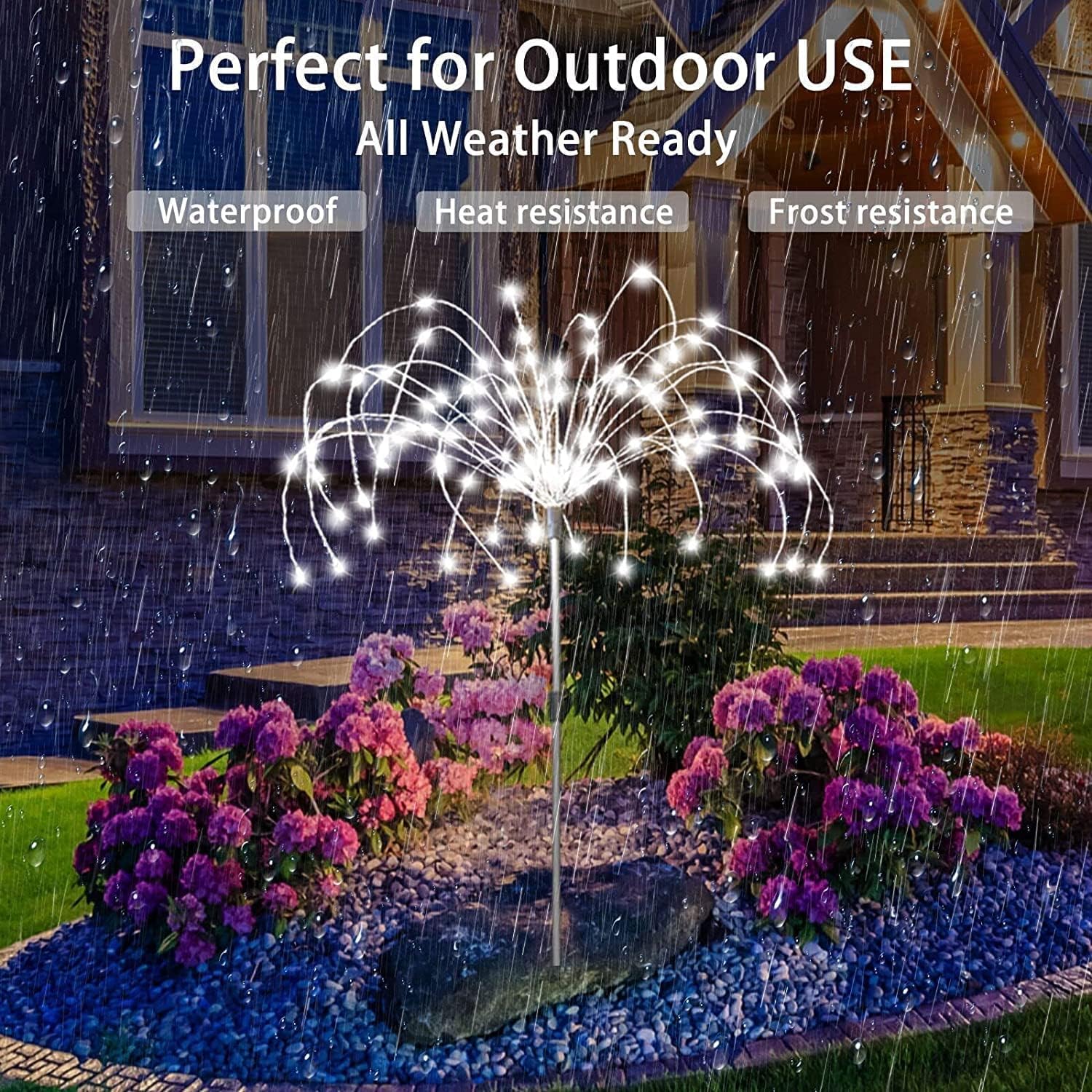 (Multicolor) Solar Garden Lights Outdoor 4 Pcs Solar Fireworks Lights Garden Ornaments with Remote Control 8 Modes 420 LEDs Waterproof Outdoor Light Decorations for Lawn 