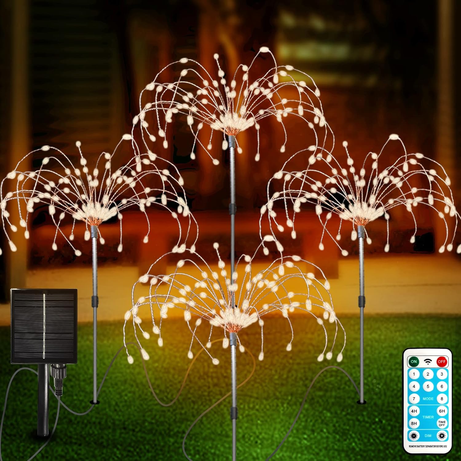 (Multicolor) Solar Garden Lights Outdoor 4 Pcs Solar Fireworks Lights Garden Ornaments with Remote Control 8 Modes 420 LEDs Waterproof Outdoor Light Decorations for Lawn 