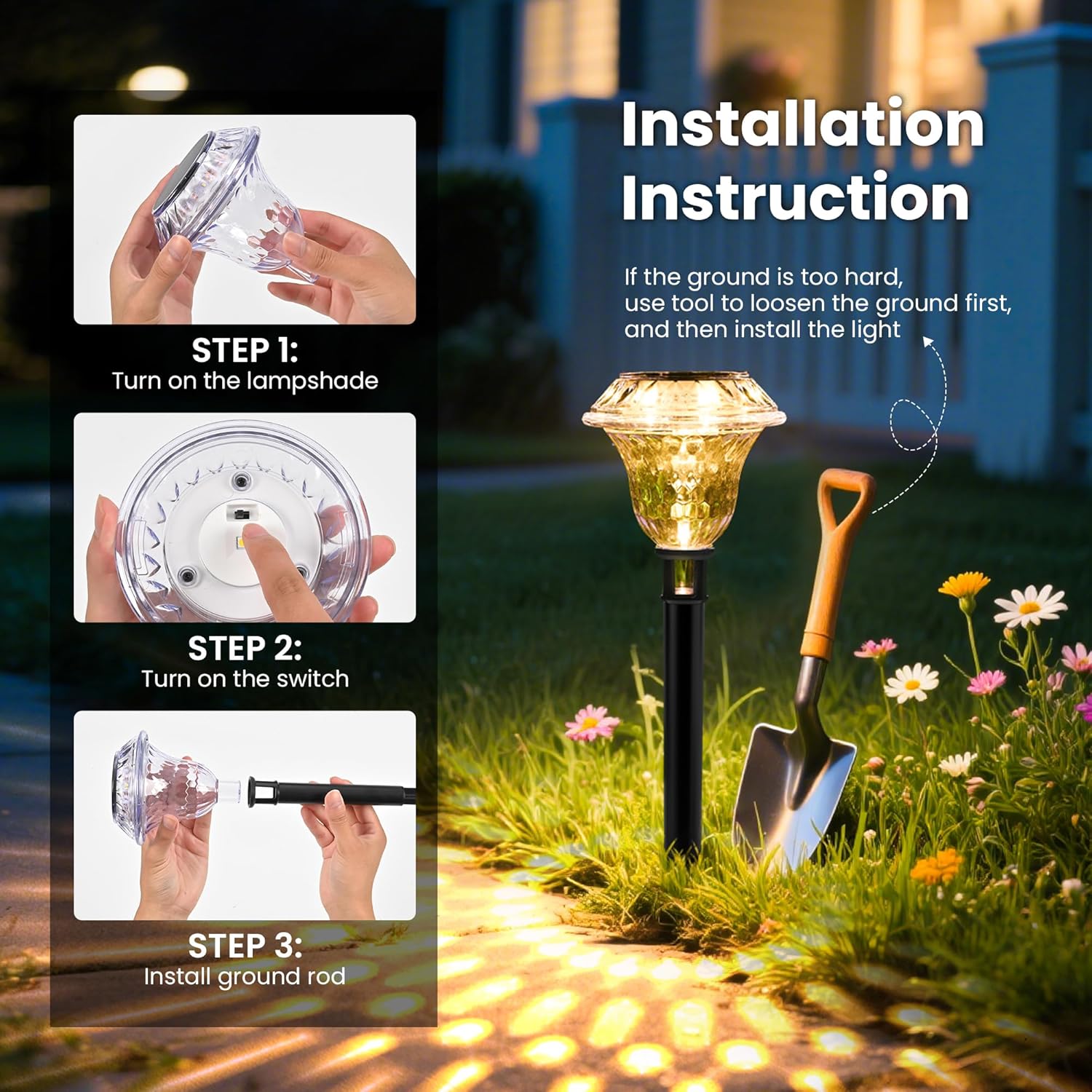 (Cool White) Solar Lights Outdoor Garden Waterproof Solar Outdoor Lights Garden Decorative Lighting for Walkway Driveway Yard Landscape Lawn
