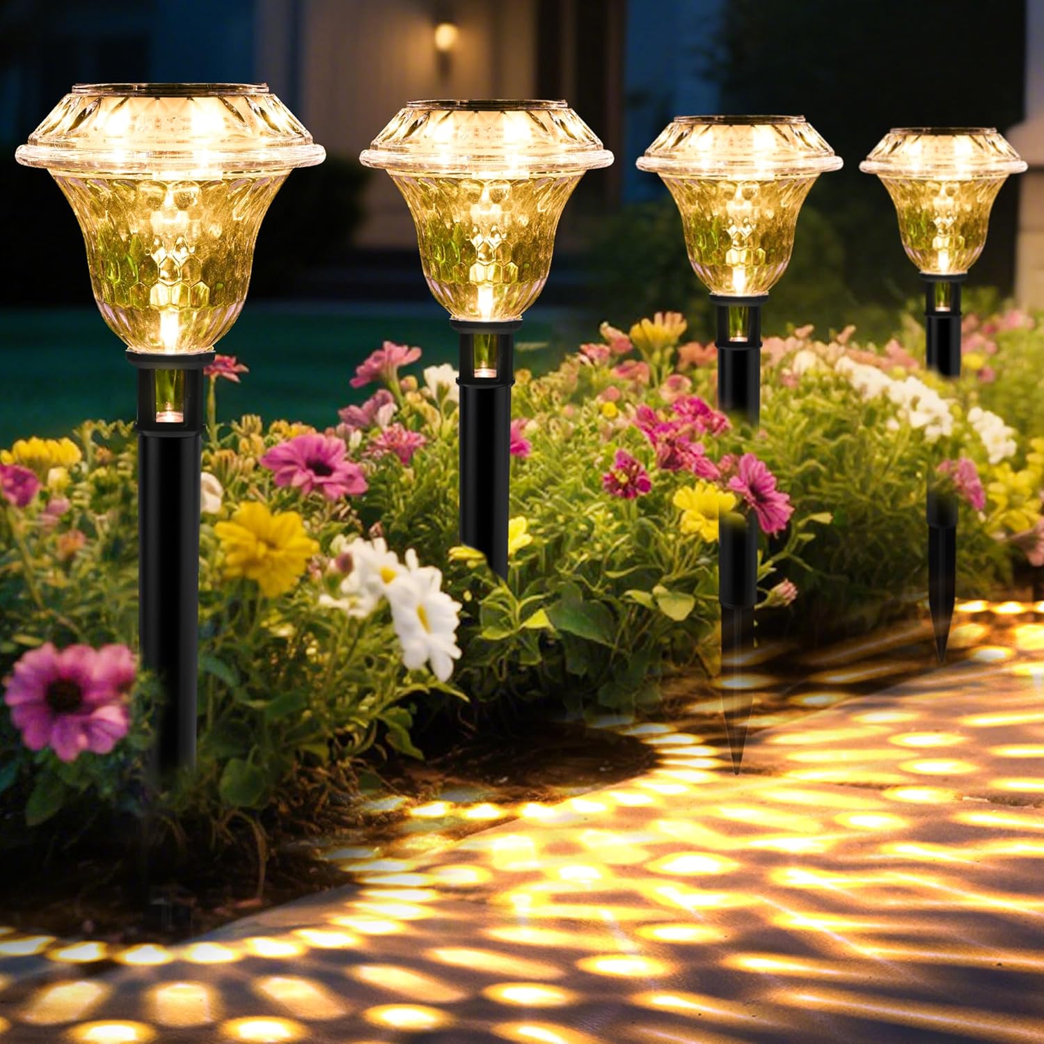 (Cool White) Solar Lights Outdoor Garden Waterproof Solar Outdoor Lights Garden Decorative Lighting for Walkway Driveway Yard Landscape Lawn