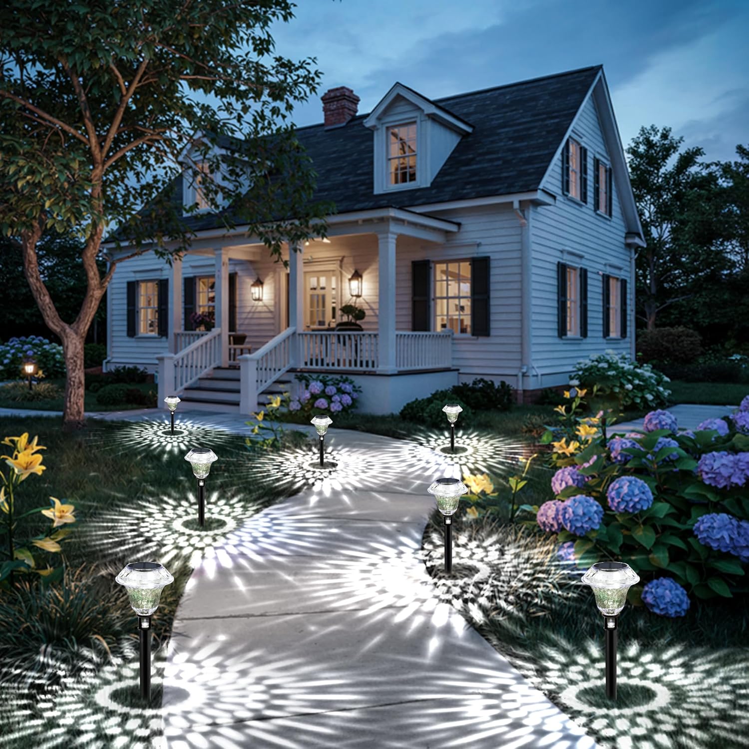 (Cool White) Solar Lights Outdoor Garden Waterproof Solar Outdoor Lights Garden Decorative Lighting for Walkway Driveway Yard Landscape Lawn