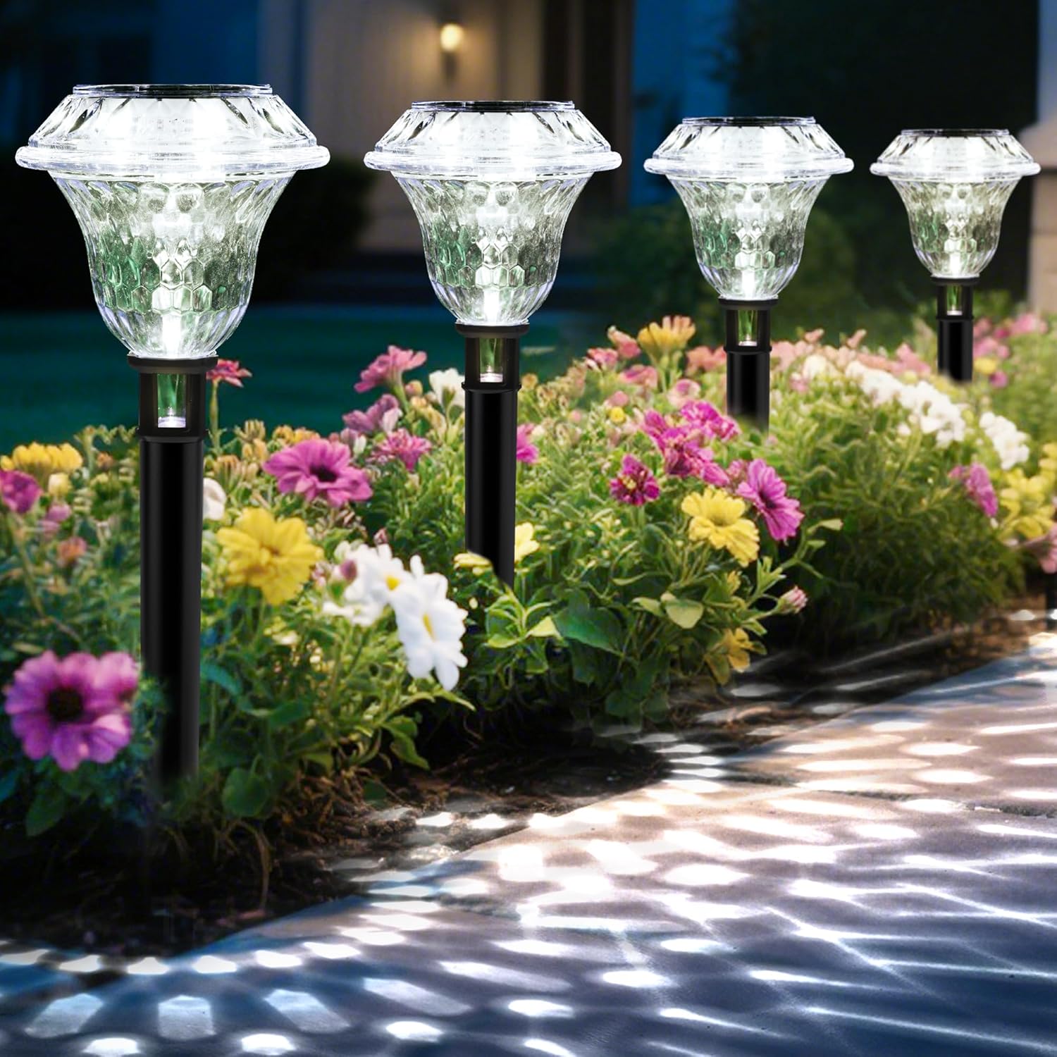 (Cool White) Solar Lights Outdoor Garden Waterproof Solar Outdoor Lights Garden Decorative Lighting for Walkway Driveway Yard Landscape Lawn