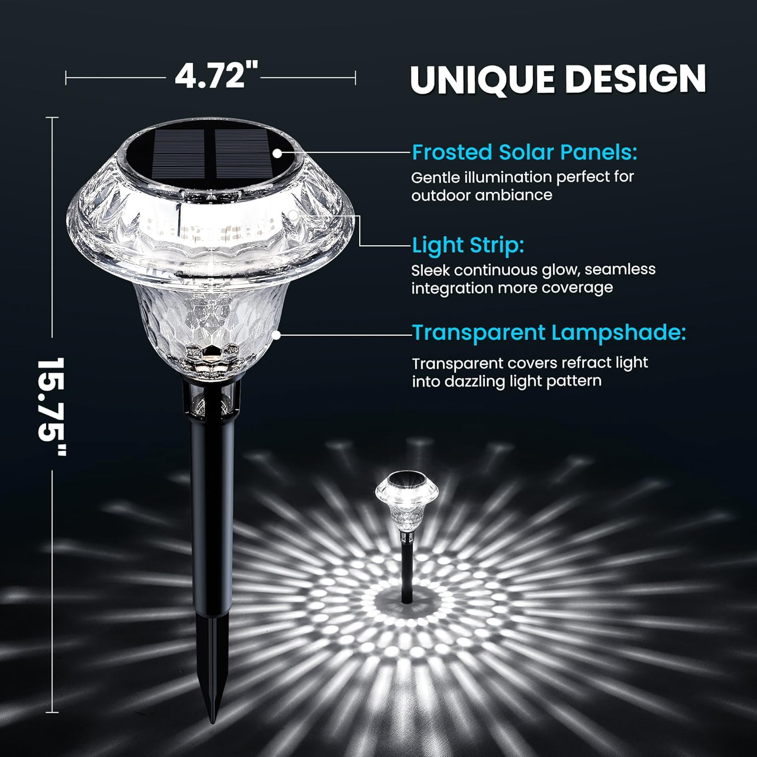 (Cool White) Solar Lights Outdoor Garden Waterproof Solar Outdoor Lights Garden Decorative Lighting for Walkway Driveway Yard Landscape Lawn