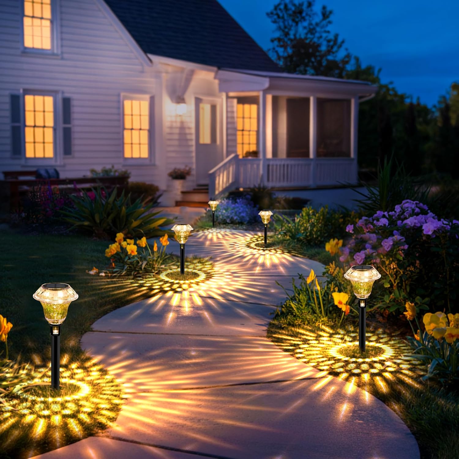 (Cool White) Solar Lights Outdoor Garden Waterproof Solar Outdoor Lights Garden Decorative Lighting for Walkway Driveway Yard Landscape Lawn