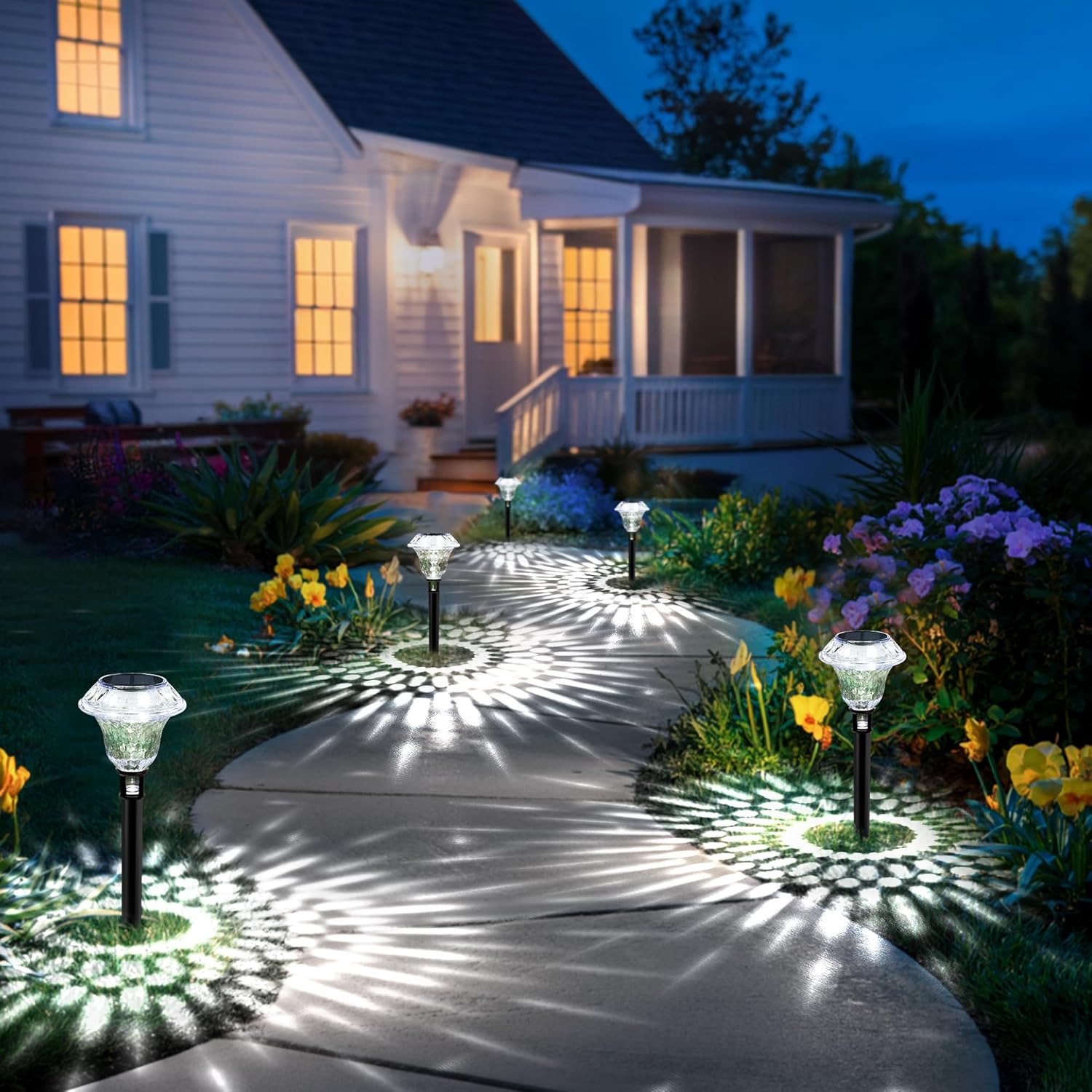 (Cool White) Solar Lights Outdoor Garden Waterproof Solar Outdoor Lights Garden Decorative Lighting for Walkway Driveway Yard Landscape Lawn