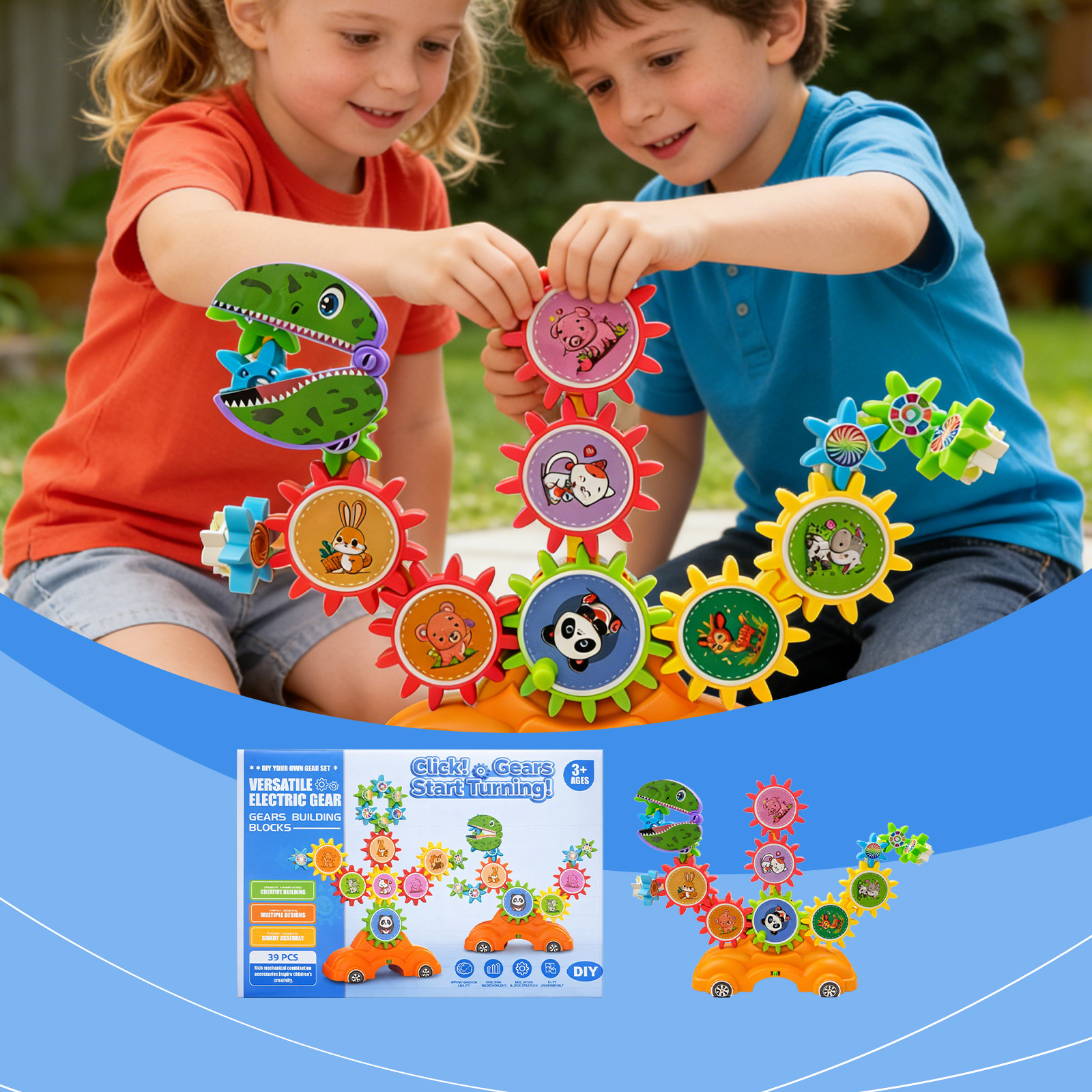 Electric DIY Building Blocks Gear System Children's Educational Assembly Toy for Boys And Girls Aged 3-6 Ideal Holiday Gif