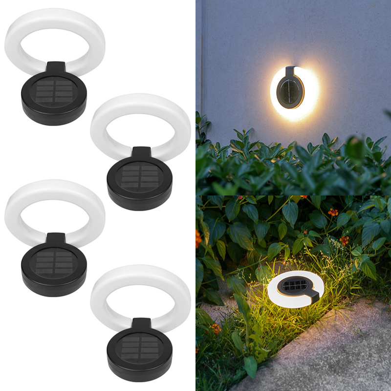 (Warm light 4pcs) Solar Outdoor Lights LED Waterproof Atmosphere Light Warm white lamp for Garden Fence Buried Lawn Porch Walkway Decor