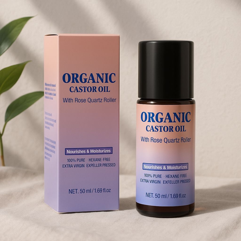 Organic Castor Oil Roll On 50ml For Hair Eyelash Eyebrow And Skin Nourishing Daily Care 2 PCS