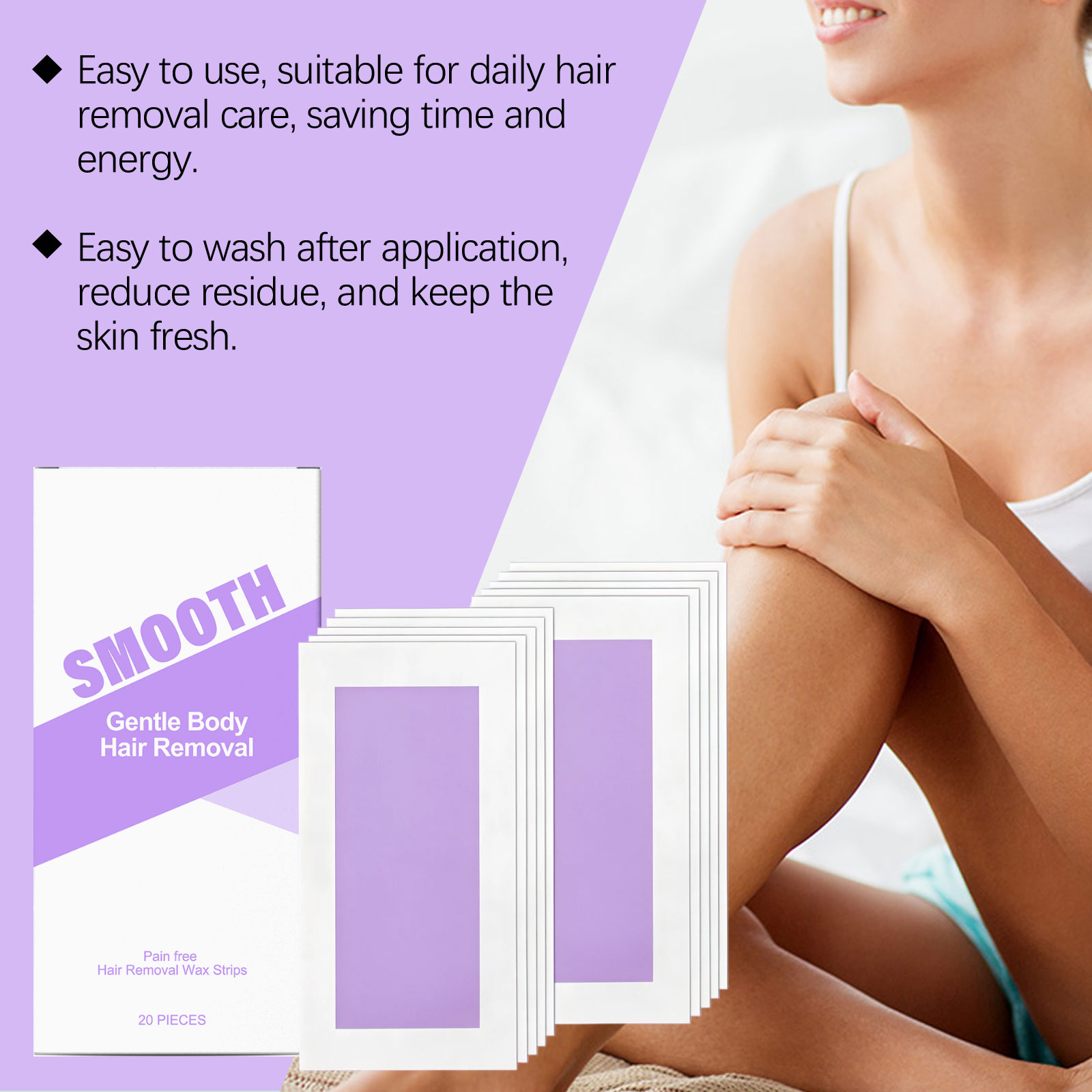 Mild Soothing Hair Removal Wax Strips Gentle Cleansing Silky Skin Daily Portable Whole Body Depilation