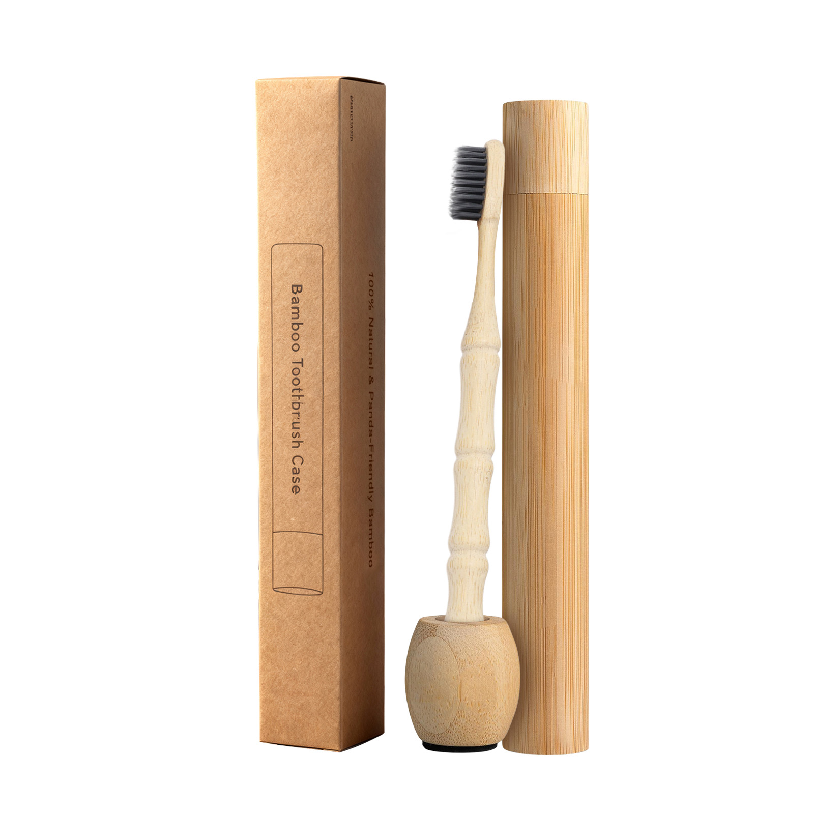 Bamboo Toothbrush Premium Timber Handle Comfortable Grip Matching Base Compact Portable Oral Sanitary Care Supplies