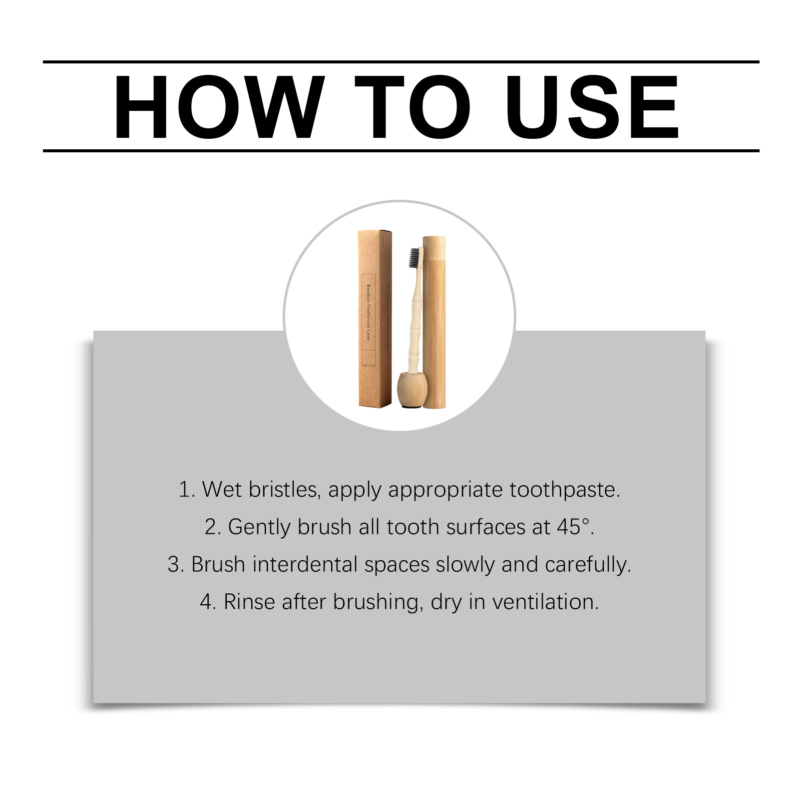 Bamboo Toothbrush Premium Timber Handle Comfortable Grip Matching Base Compact Portable Oral Sanitary Care Supplies