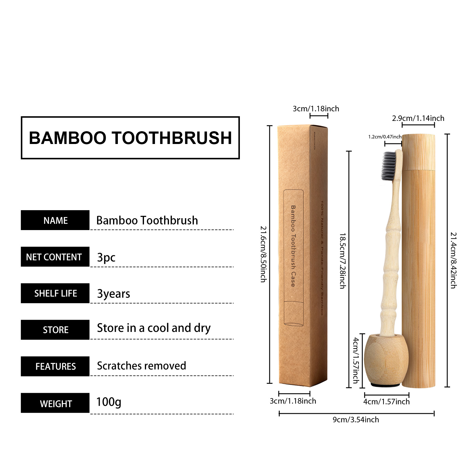 Bamboo Toothbrush Premium Timber Handle Comfortable Grip Matching Base Compact Portable Oral Sanitary Care Supplies