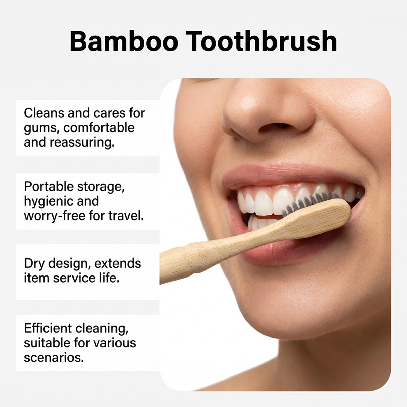 Bamboo Toothbrush Premium Timber Handle Comfortable Grip Matching Base Compact Portable Oral Sanitary Care Supplies