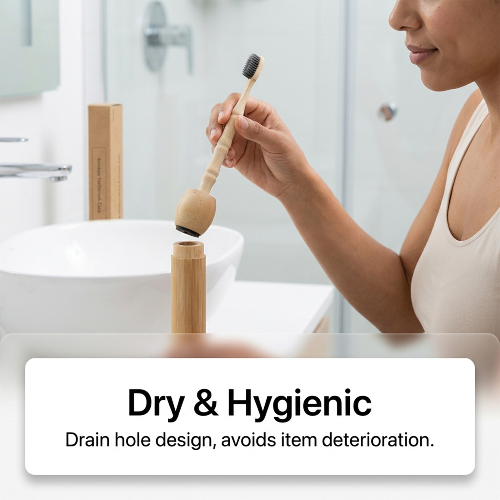 Bamboo Toothbrush Premium Timber Handle Comfortable Grip Matching Base Compact Portable Oral Sanitary Care Supplies