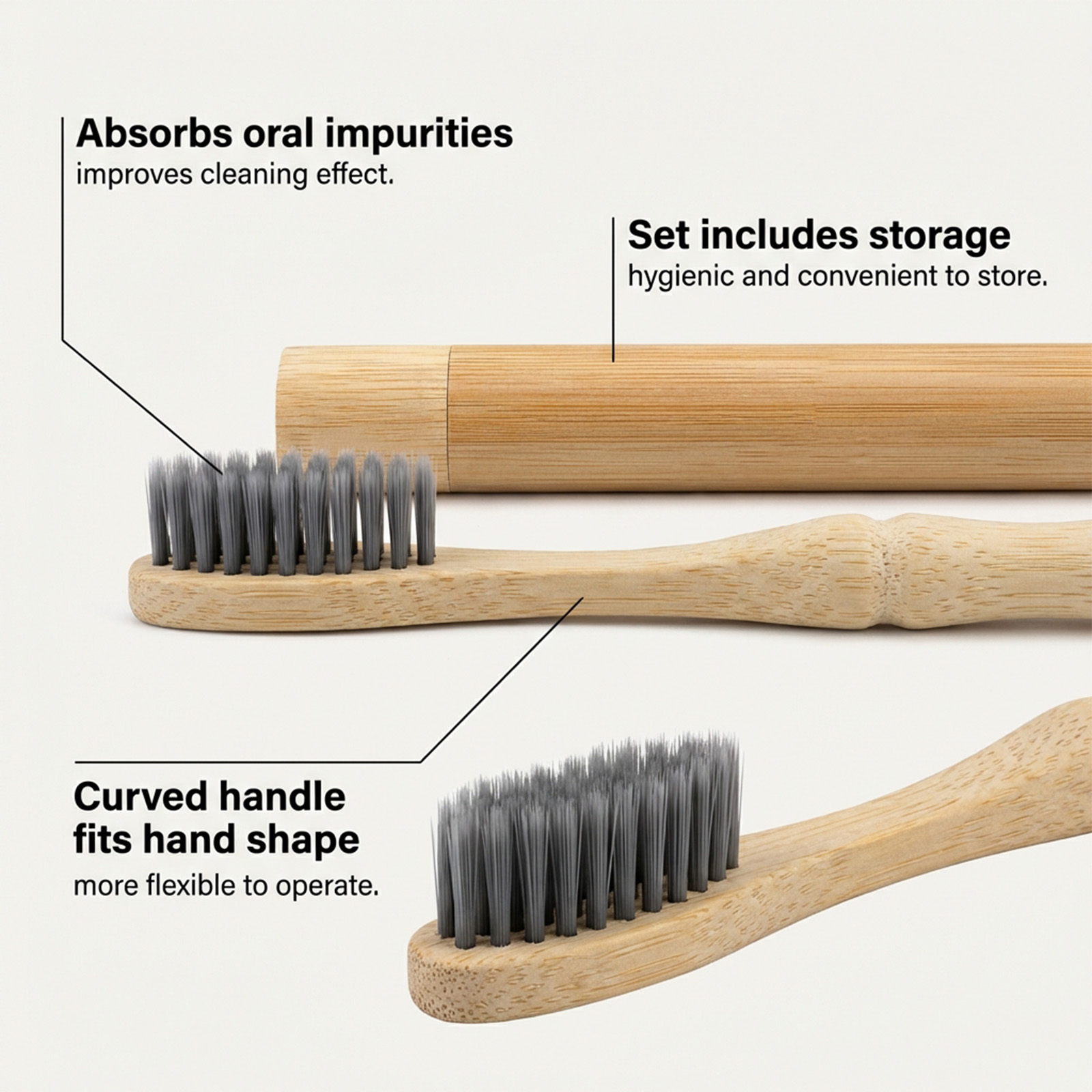 Bamboo Toothbrush Premium Timber Handle Comfortable Grip Matching Base Compact Portable Oral Sanitary Care Supplies
