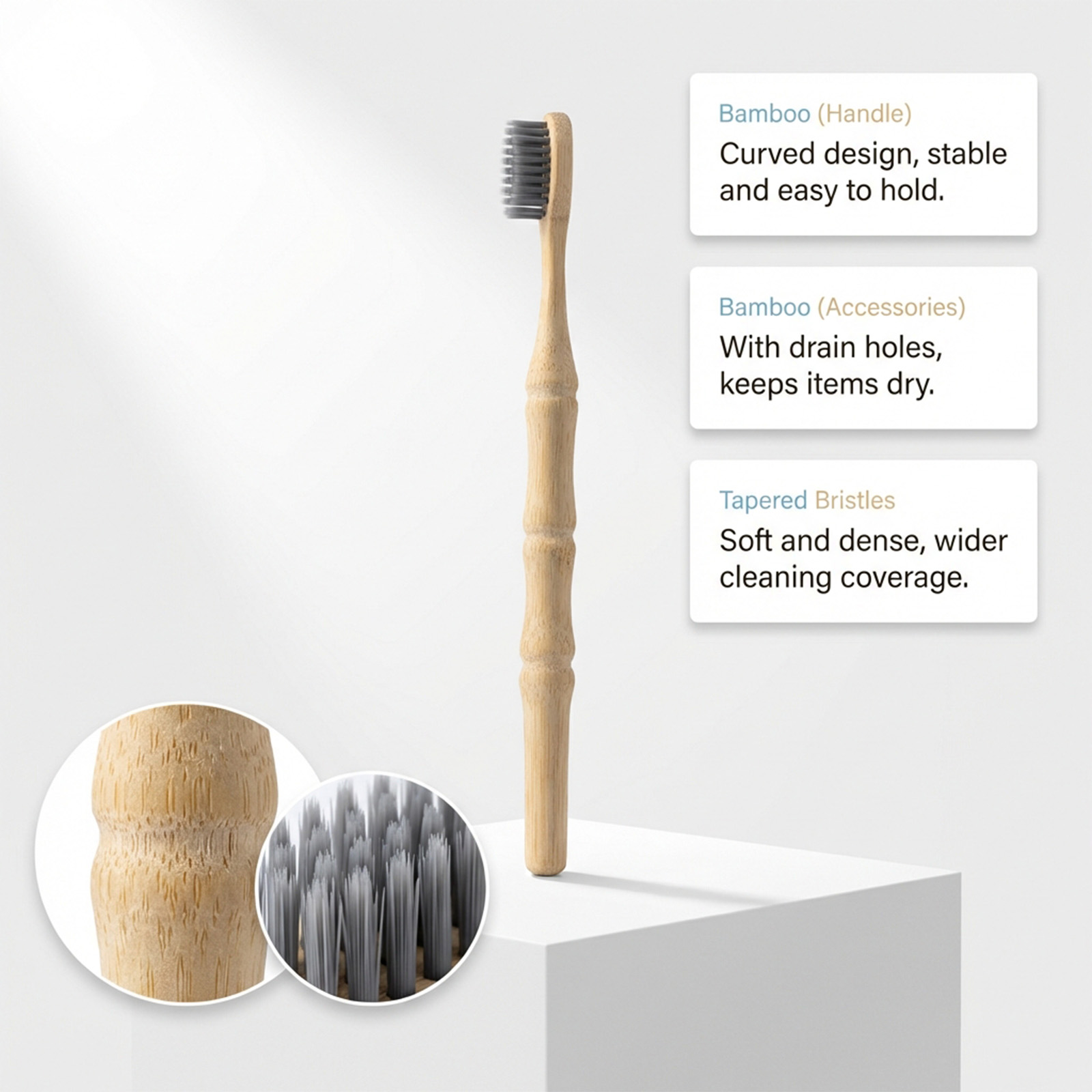 Bamboo Toothbrush Premium Timber Handle Comfortable Grip Matching Base Compact Portable Oral Sanitary Care Supplies
