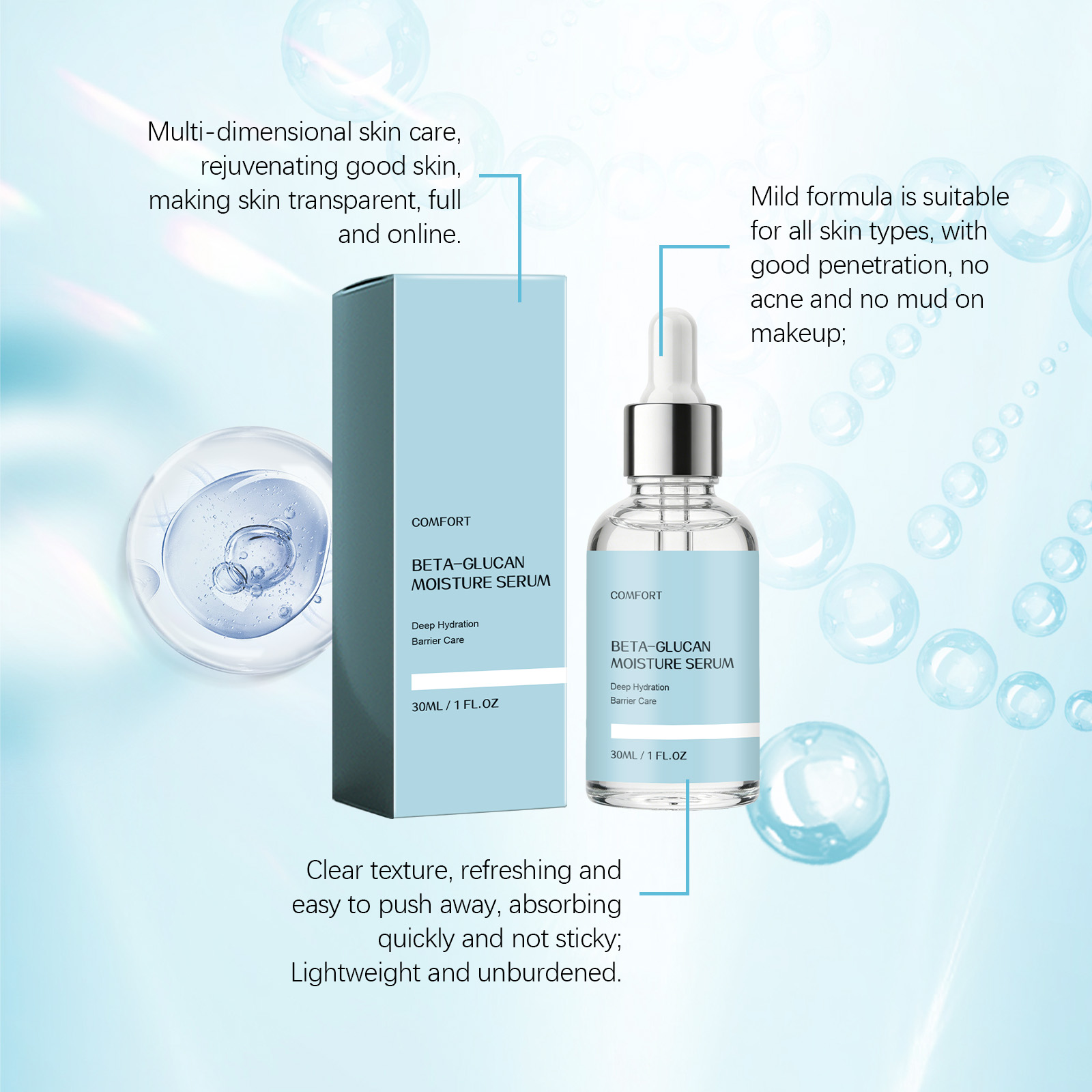 Moisturizing Essence Liquid Clear Hydrating Comfort Bright Soft Mild Care Facial Skin Luminous Complexion