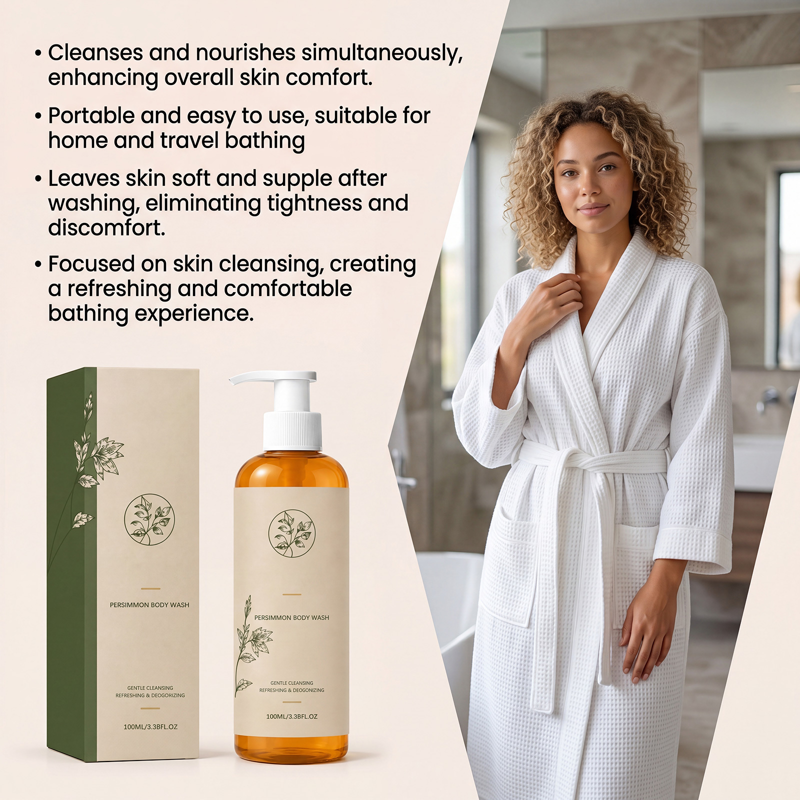Persimmon Body Wash Odor Removal Care Dense Foam Hydrating Clean Revitalize Whole Skin Cleansing Care