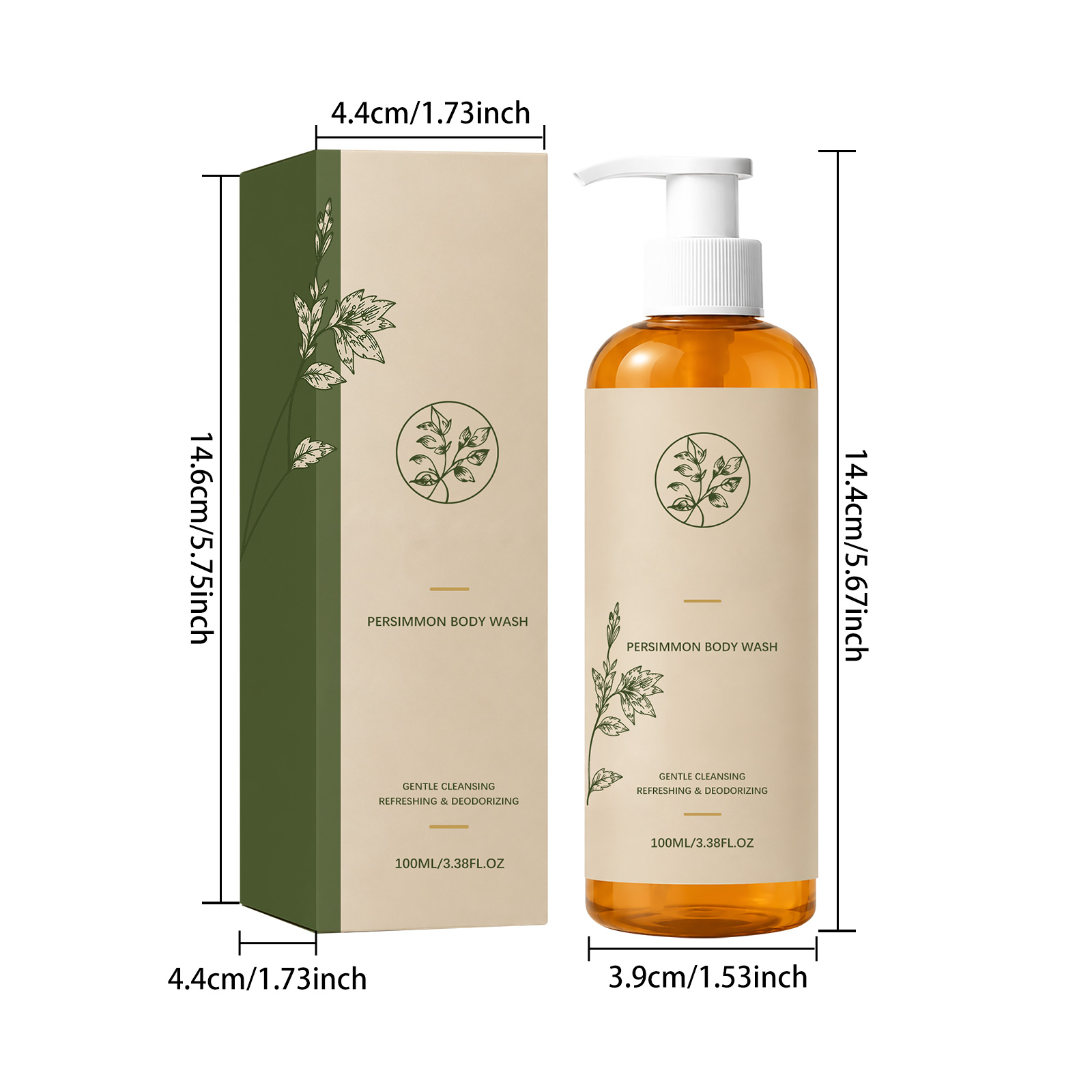 Persimmon Body Wash Odor Removal Care Dense Foam Hydrating Clean Revitalize Whole Skin Cleansing Care