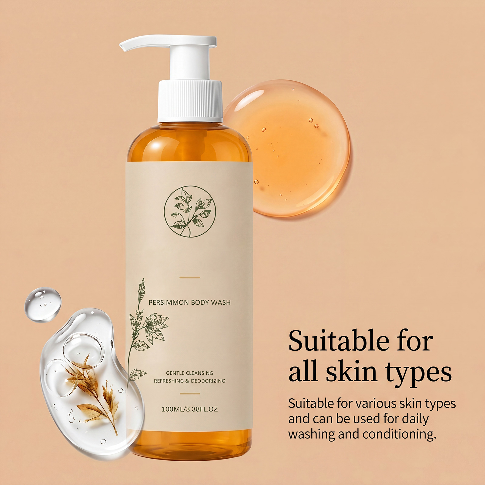 Persimmon Body Wash Odor Removal Care Dense Foam Hydrating Clean Revitalize Whole Skin Cleansing Care